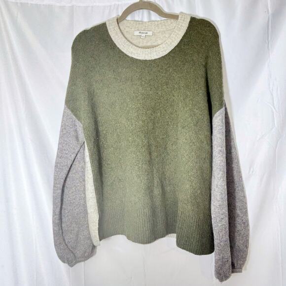 Madewell Green & Gray Colorblock Payton Sweater L, Wool-Alpaca Blend - Picture 2 of 4
